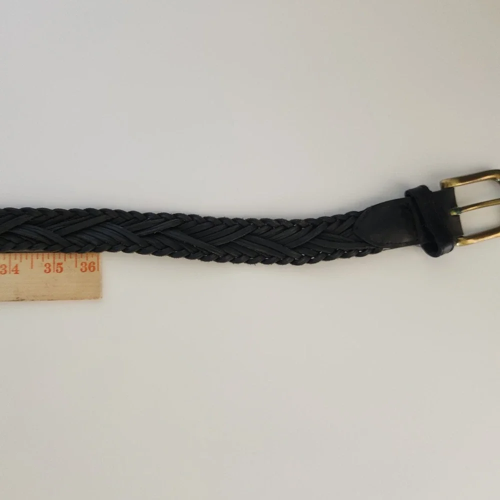 Mens‎ Black Braided Leather Belt Size 40 Full Grain Brass Buckle Woven Dress